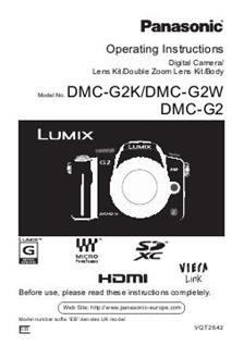 Panasonic Lumix G2 manual. Camera Instructions.